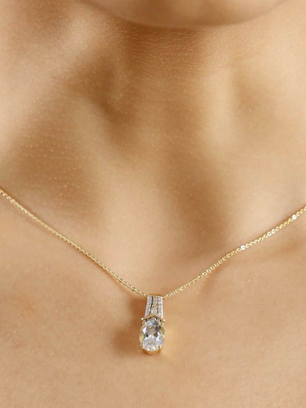 DJoy Womens Malagasy Moonstone, Natural Champagne & White Diamond Gold Pendant
